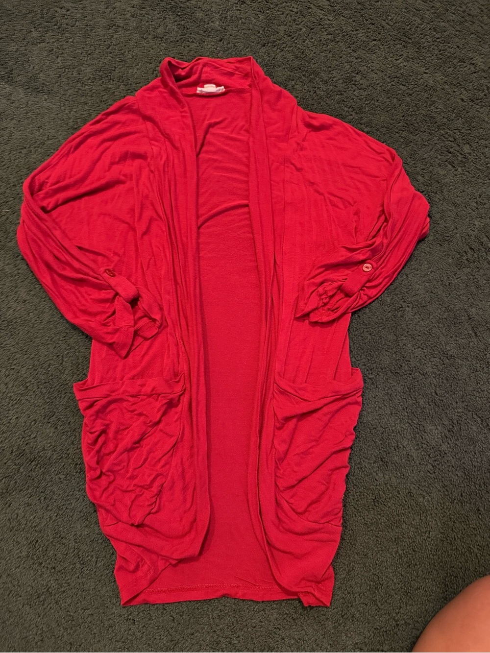 Red Women's Cardigan with pockets & mock neck